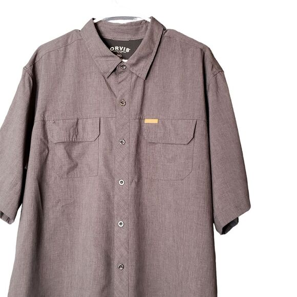 Orvis Dark Gray 2 pocket Short Sleeve Finshing button Down Shirt Size XXL - Picture 2 of 11